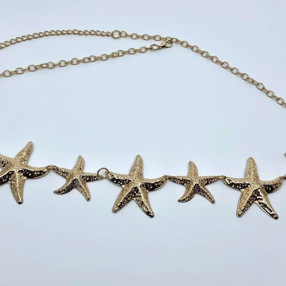 Gold Starfish Mermaidcore Beachy Chain Belt, Fits 22-42.5 Inches, X7GA1246